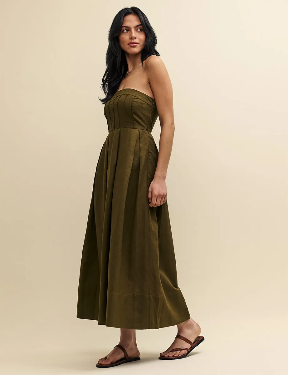 Olive Green Strapless Richie Midi Dress sold by Nobody's Child product image thumbnail 3