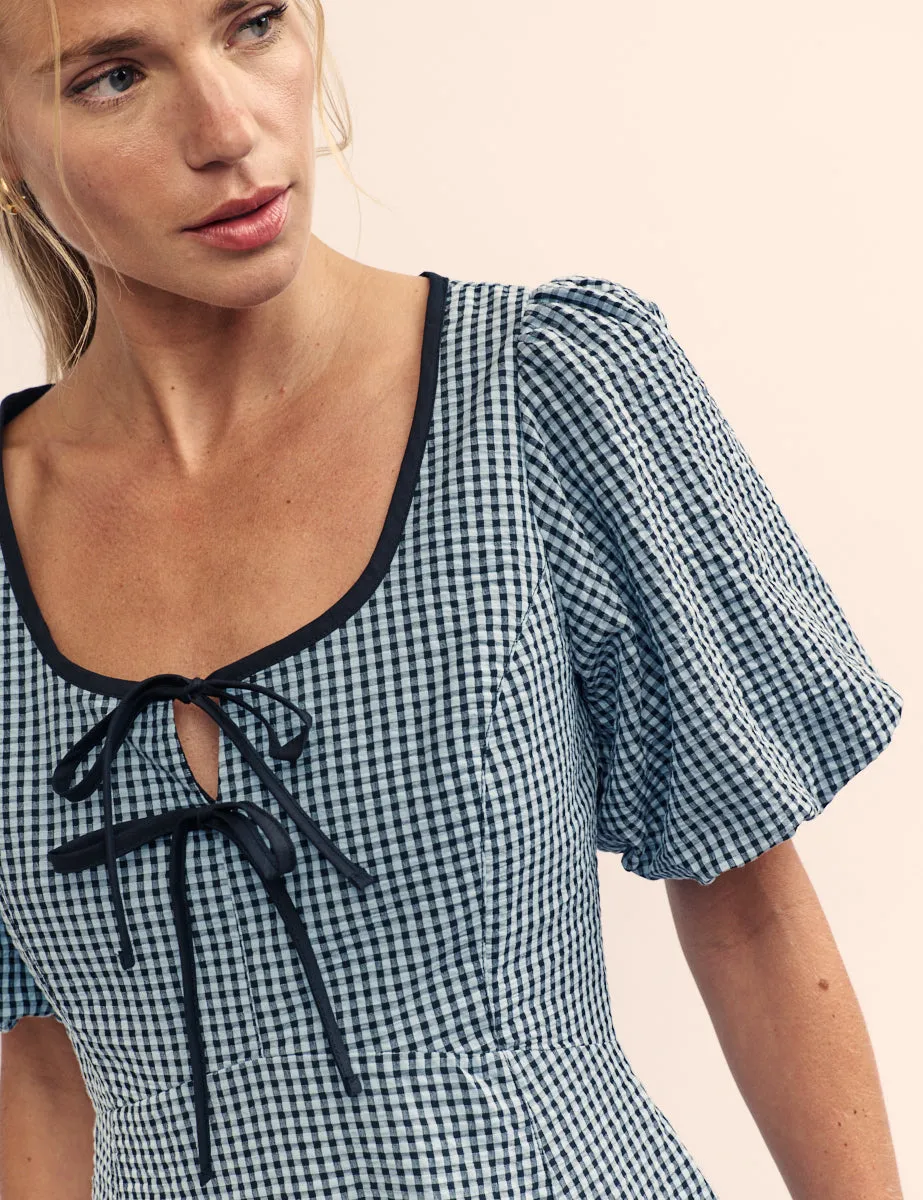 Blue Gingham Bertie Milkmaid Midi Dress sold by Nobody's Child product image thumbnail 2