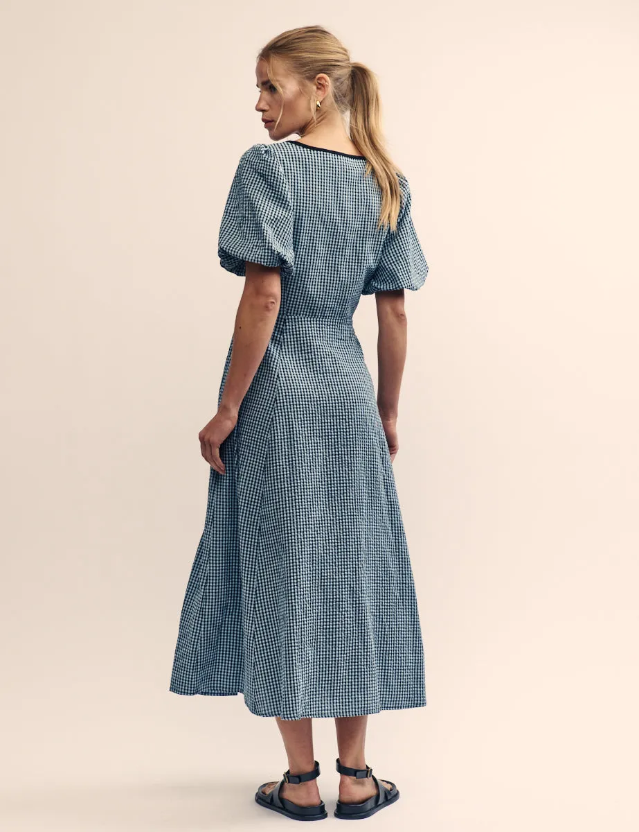 Blue Gingham Bertie Milkmaid Midi Dress sold by Nobody's Child product image thumbnail 4