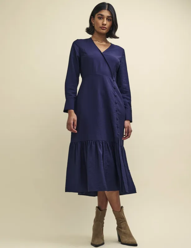 Navy Sam Midi Wrap Dress sold by Nobody's Child