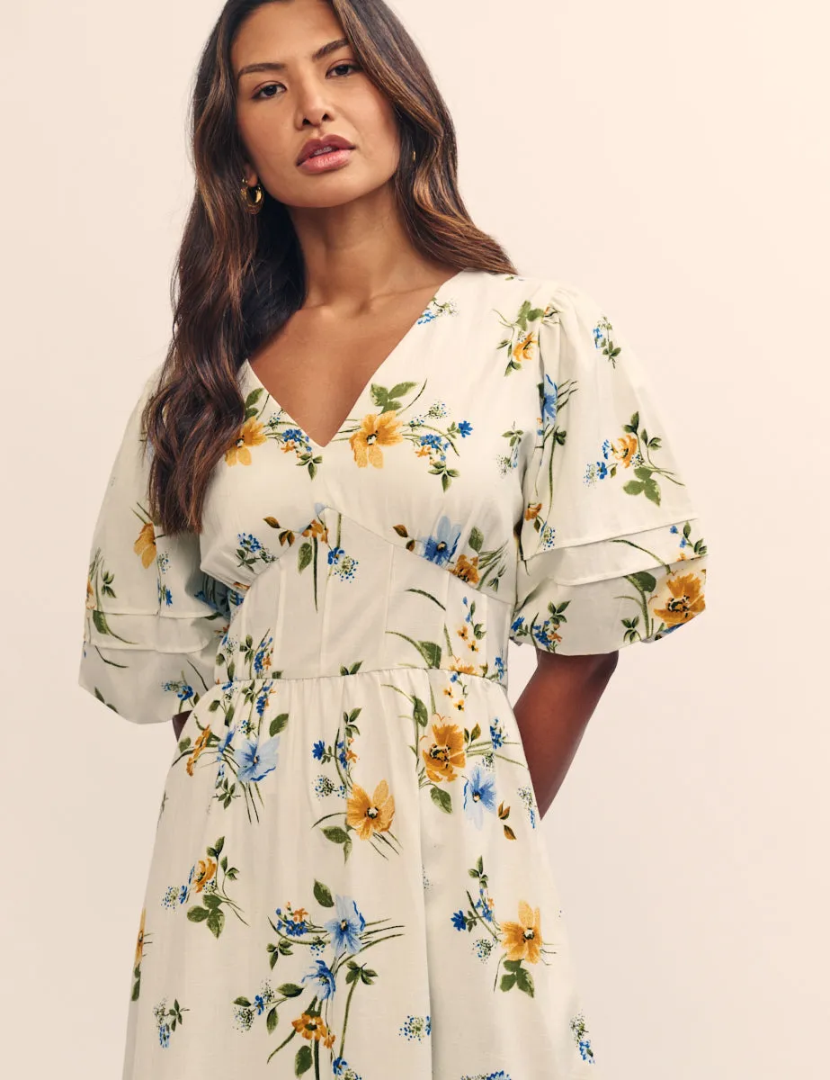 White Floral Clover Midi Dress sold by Nobody's Child product image thumbnail 3