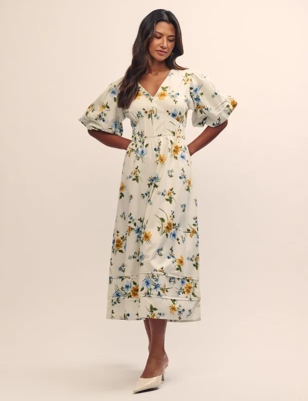 White Floral Clover Midi Dress sold by Nobody's Child