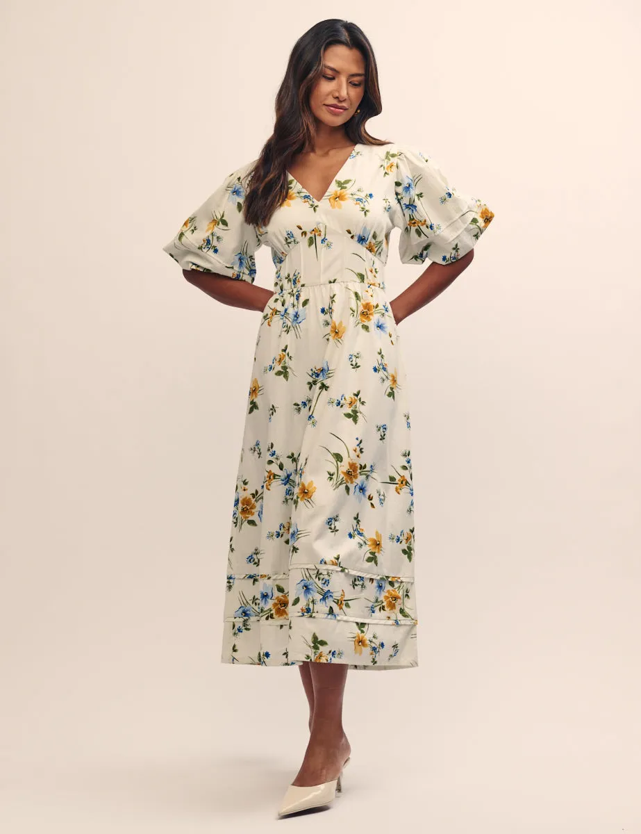 White Floral Clover Midi Dress sold by Nobody's Child