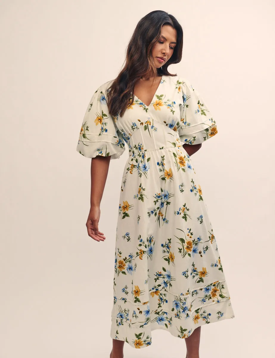 White Floral Clover Midi Dress sold by Nobody's Child product image thumbnail 2