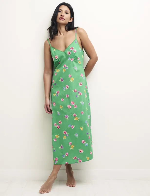 Green Floral Gathered Bust Midi Cami Nightdress sold by Nobody's Child