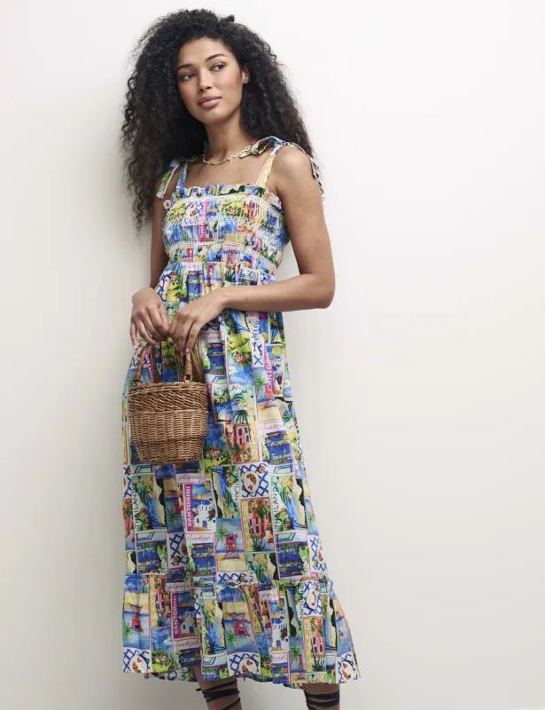 Postcard Print Tie Strap Millie Smock Midaxi Dress made by Nobody's Child
