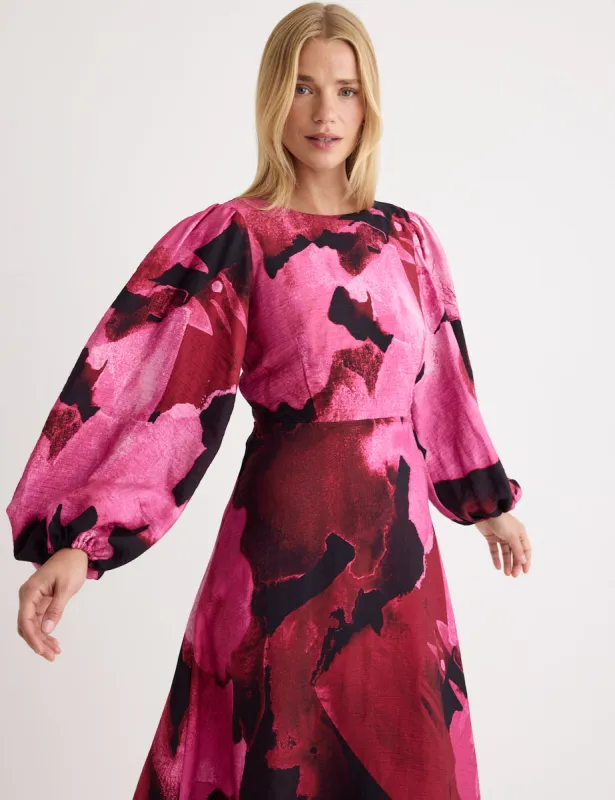 Pink Watercolour Floral Zora Midi Dress sold by Nobody's Child