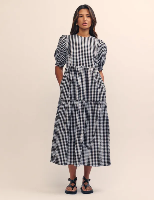 Black Gingham Rochelle Midi Smock Dress sold by Nobody's Child