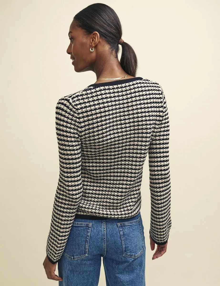 Black Stripe Flute Sleeve Mock-Crochet Cardigan sold by Nobody's Child product image thumbnail 3