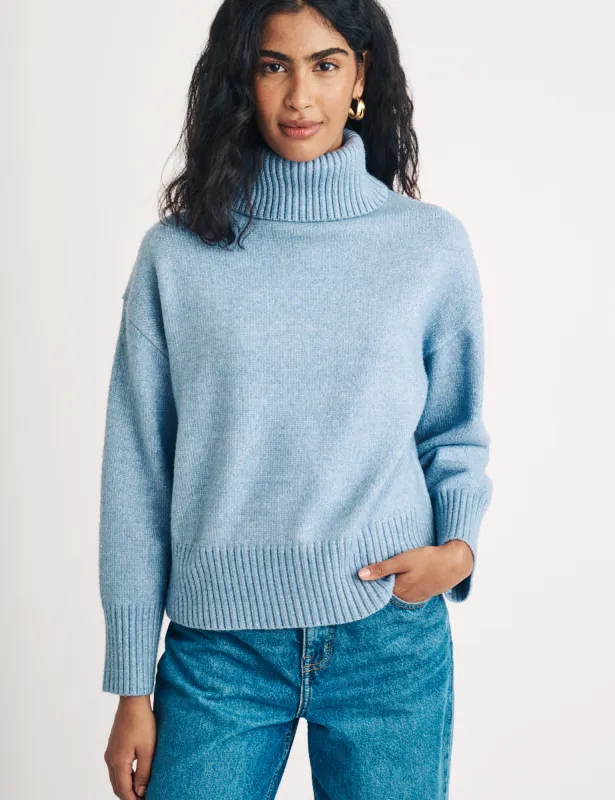 Blue Knitted Roll Neck Jumper sold by Nobody's Child