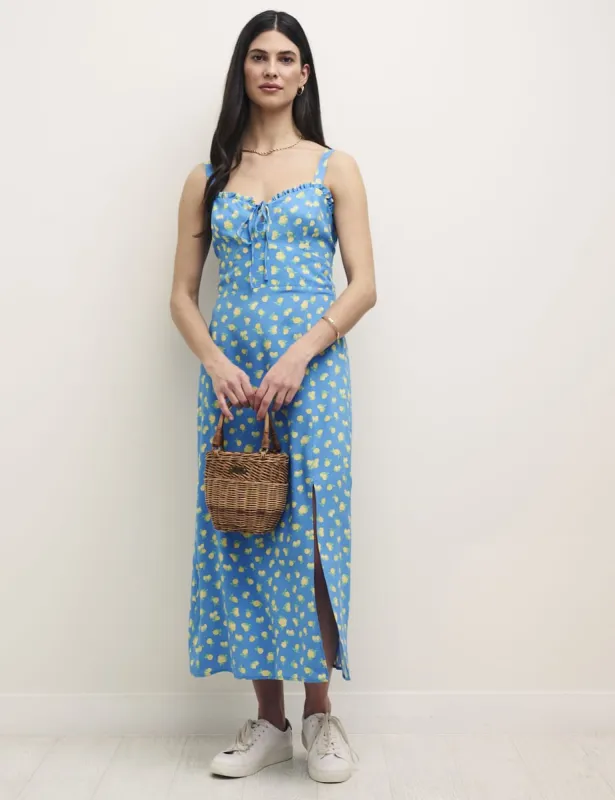 Blue Sicilian Lemon Print Lucia Midi Dress sold by Nobody's Child