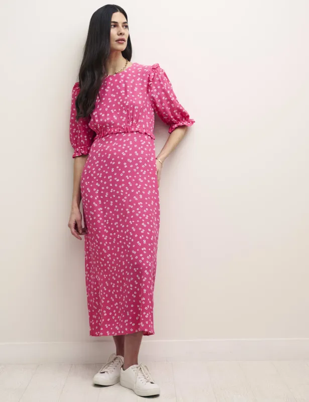 Ditsy Floral Pink Felicia Midi Dress sold by Nobody's Child