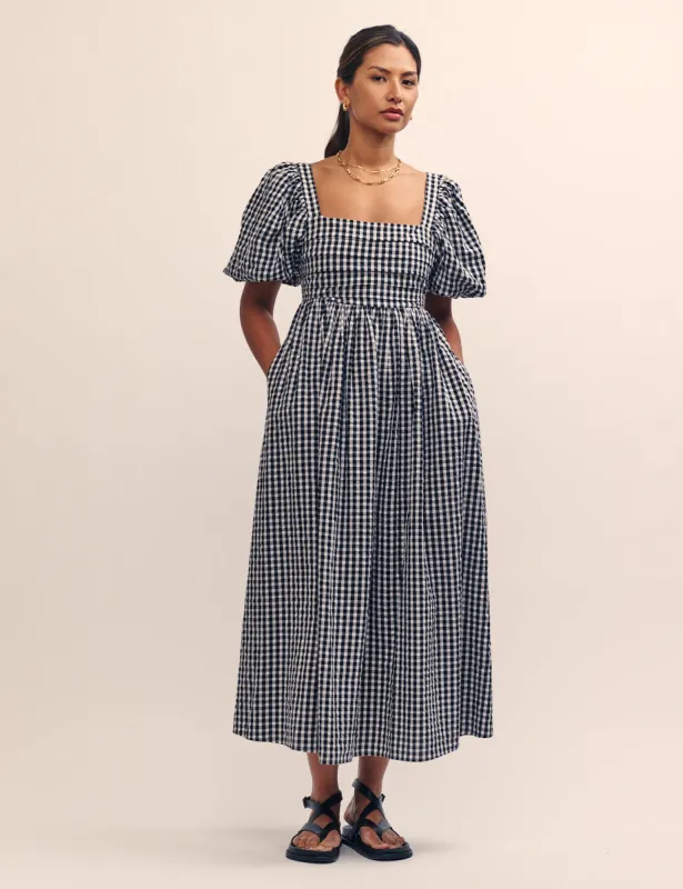 Black Gingham Nova Midi Smock Dress sold by Nobody's Child