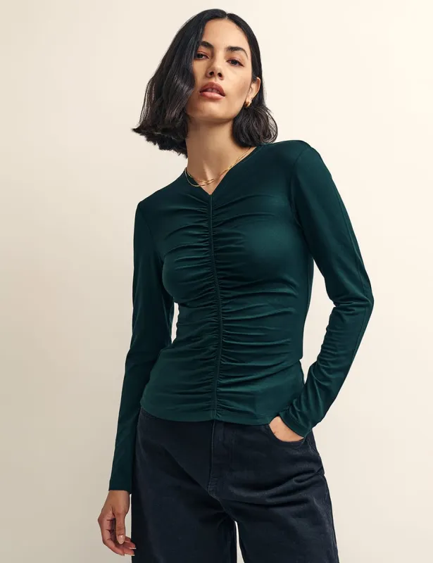 Green Ruched Long Sleeve Top sold by Nobody's Child