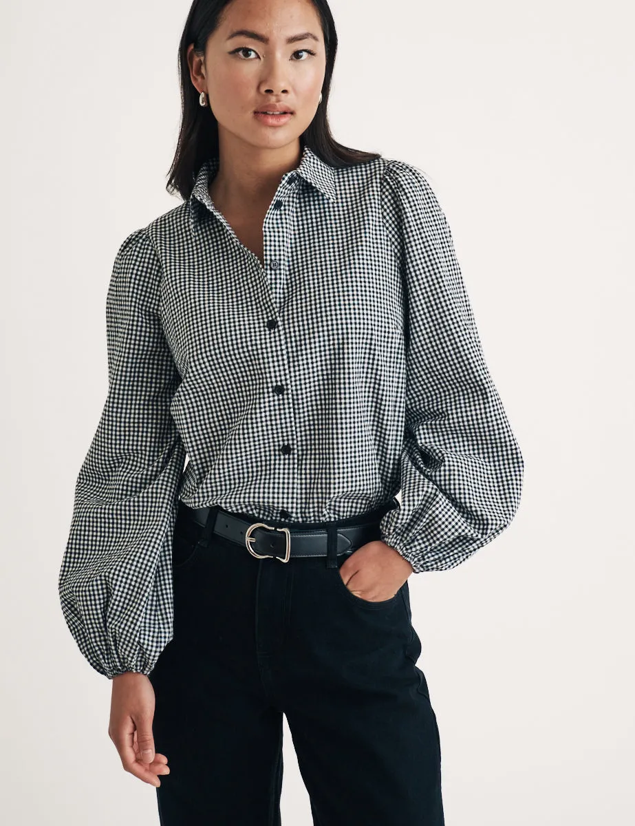 Black Gingham Puff Sleeve Shirt sold by Nobody's Child