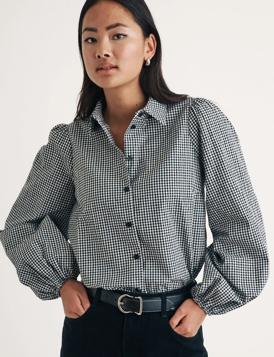 Black Gingham Puff Sleeve Shirt sold by Nobody's Child product image thumbnail 3
