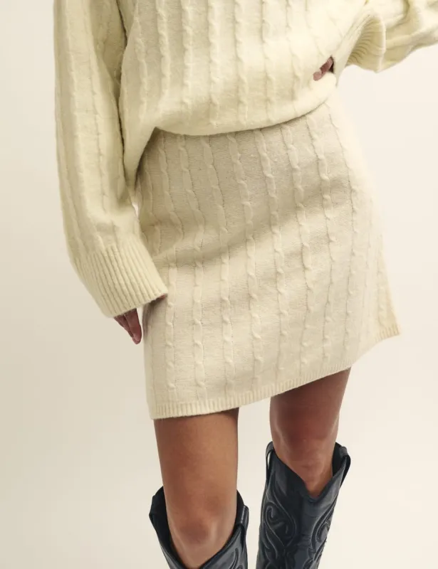 Cream Cable Knit Mini Skirt sold by Nobody's Child