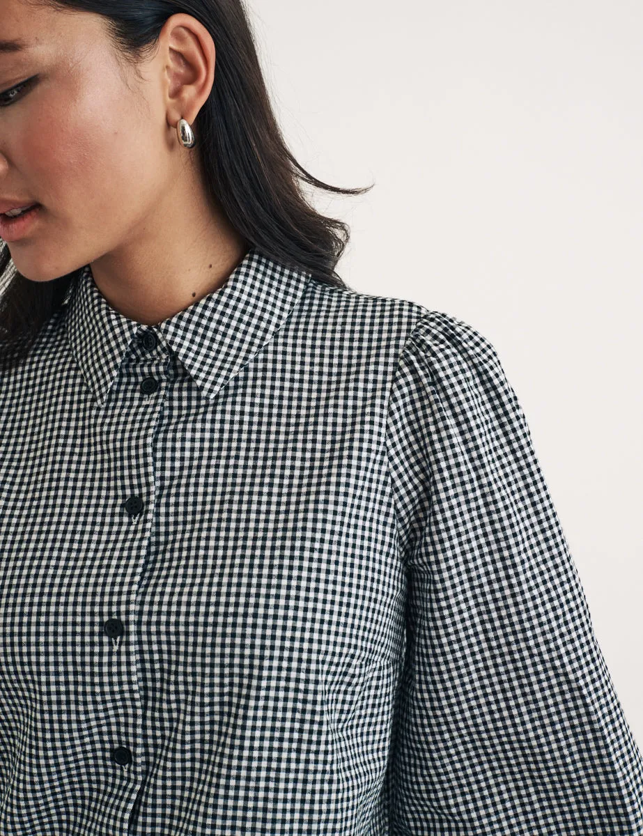 Black Gingham Puff Sleeve Shirt sold by Nobody's Child product image thumbnail 2