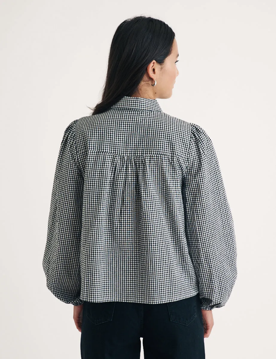 Black Gingham Puff Sleeve Shirt sold by Nobody's Child product image thumbnail 4
