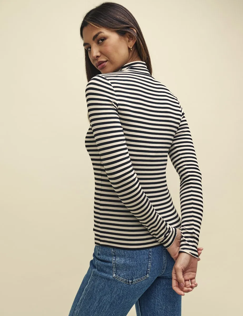 Black and White Stripe Funnel Neck Long Sleeve Jersey Top sold by Nobody's Child product image thumbnail 3