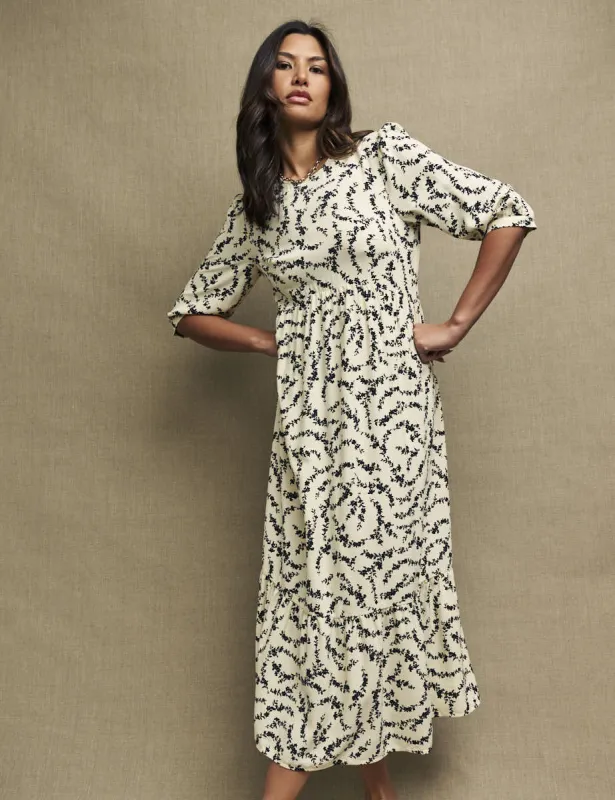 Cream Floral Chain Print Rachel Midi Dress sold by Nobody's Child