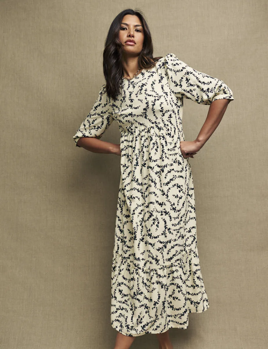 Cream Floral Chain Print Rachel Midi Dress sold by Nobody's Child