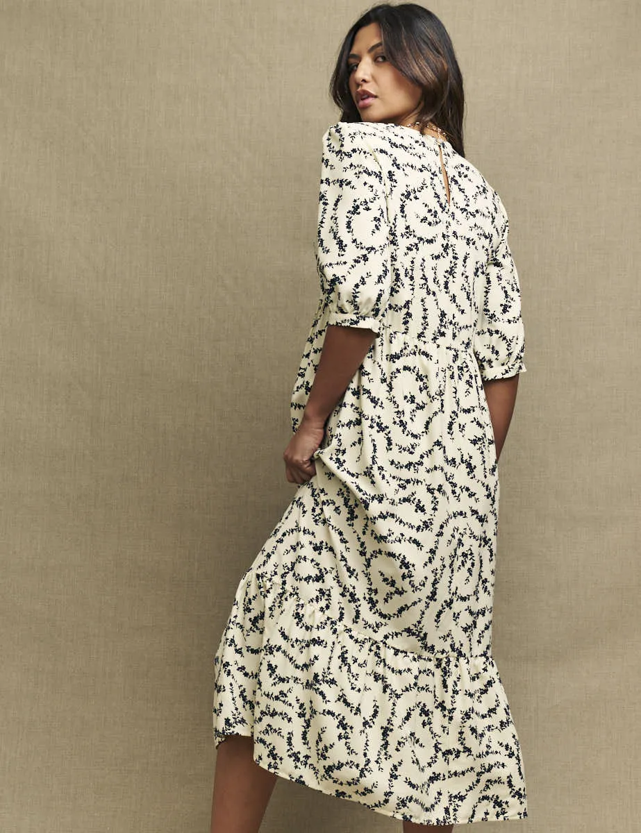Cream Floral Chain Print Rachel Midi Dress sold by Nobody's Child product image thumbnail 4