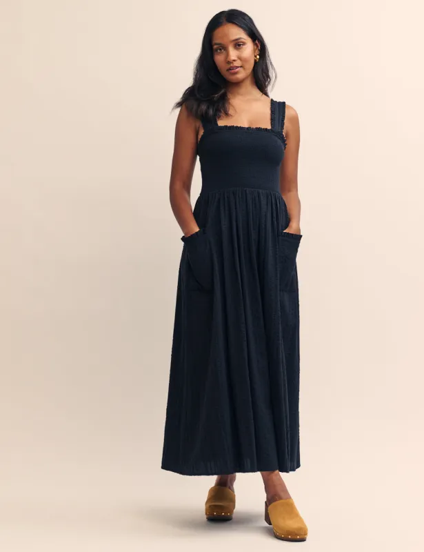 Black Shirred Dionne Midi Dress sold by Nobody's Child