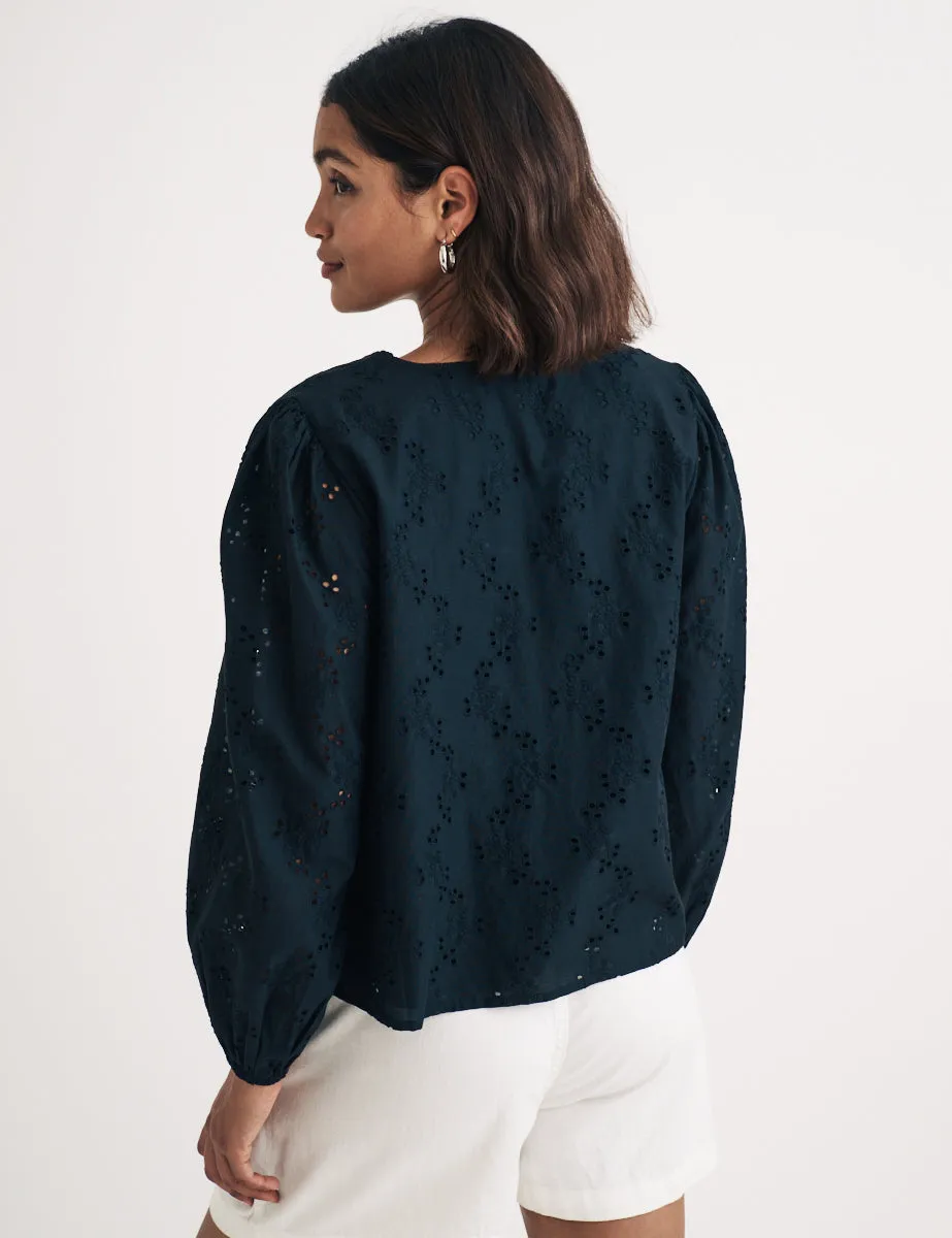 Black Broderie Anglaise Tie Front Bernadetta Blouse sold by Nobody's Child product image thumbnail 4