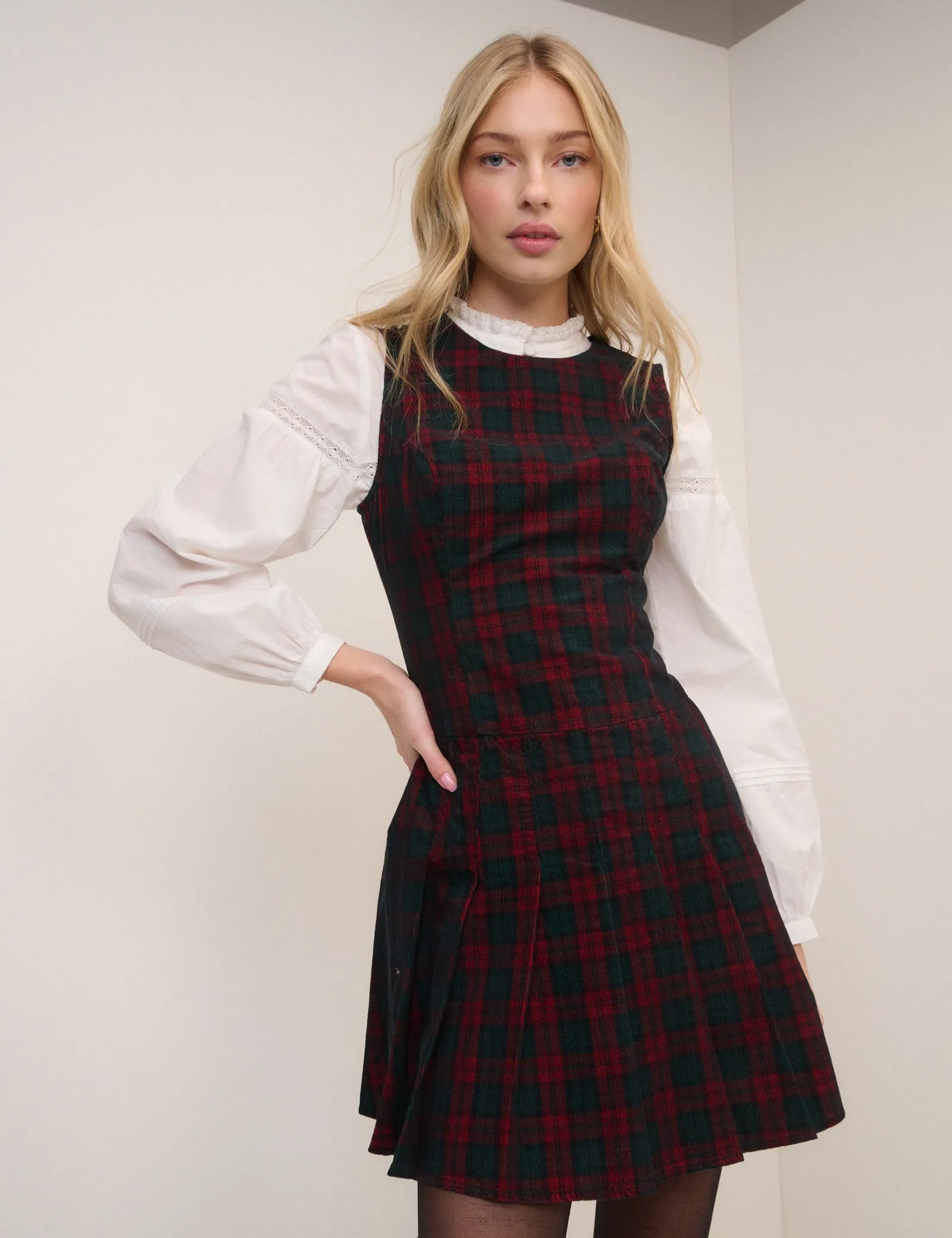 Red And Green Check Merida Mini Pinafore Dress sold by Nobody's Child product image thumbnail 4