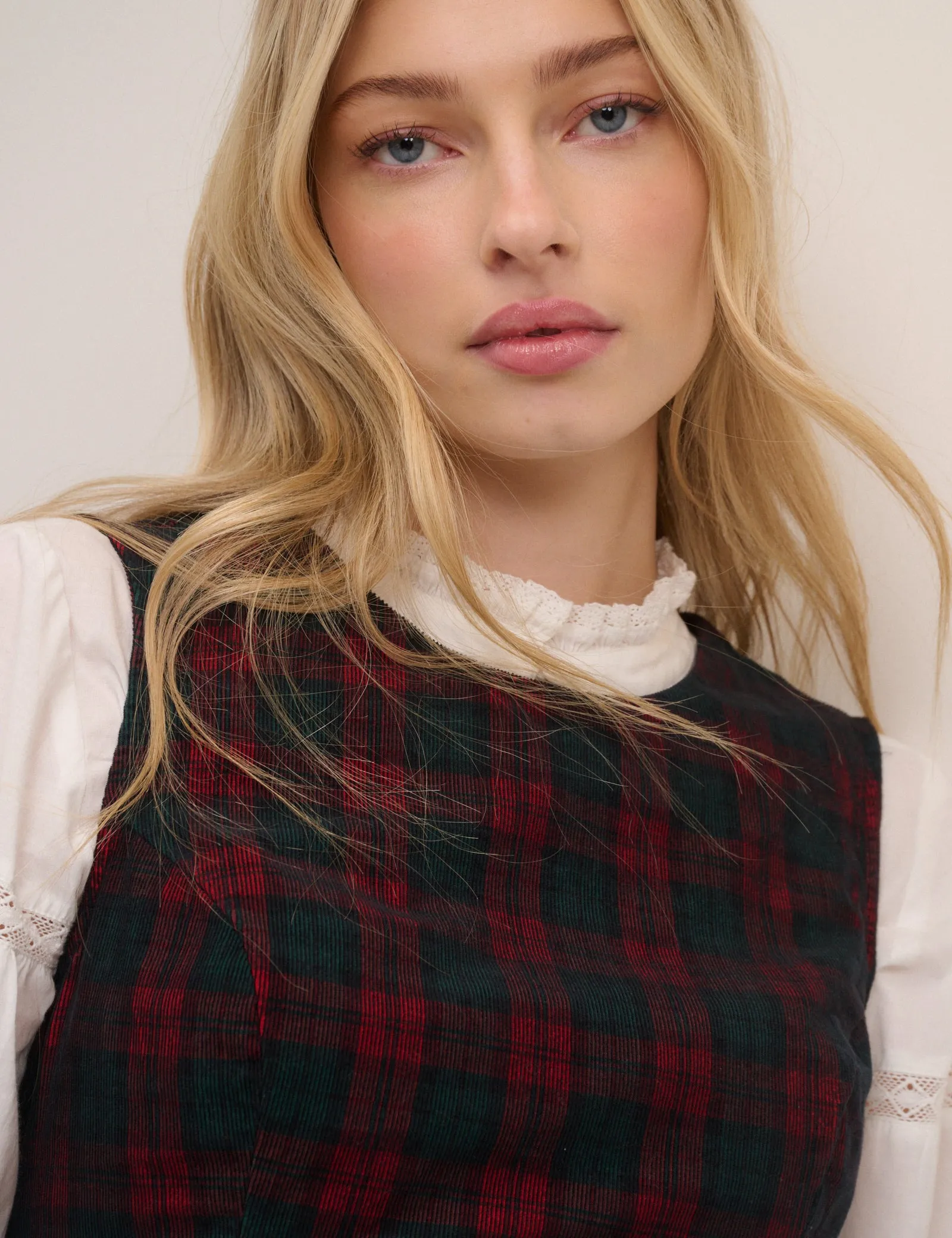 Red And Green Check Merida Mini Pinafore Dress sold by Nobody's Child product image thumbnail 2