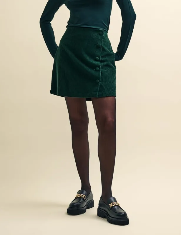 Green Cord Button Up Mini Skirt sold by Nobody's Child