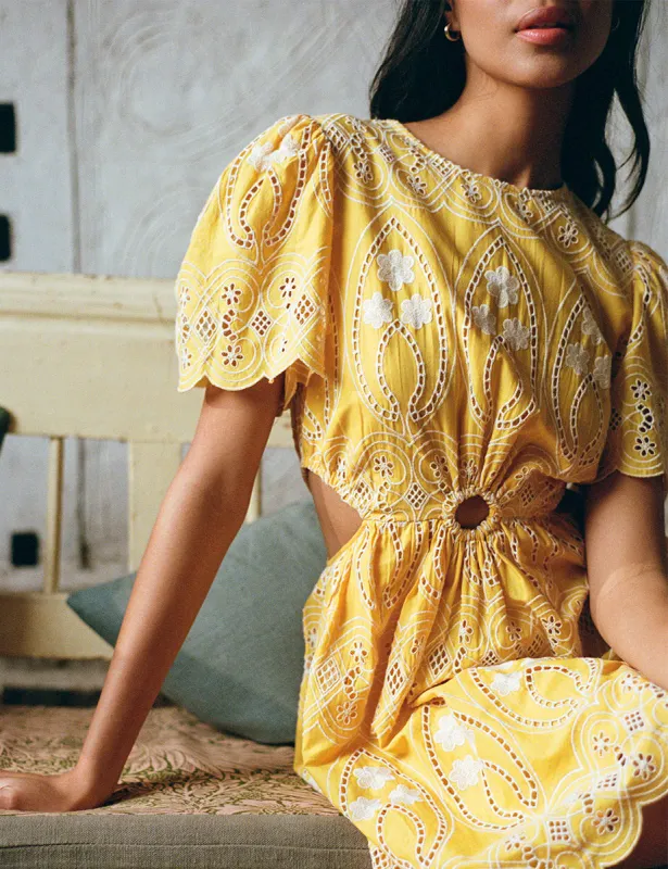 Yellow Broderie Anglaise Paris Mini Dress sold by Nobody's Child