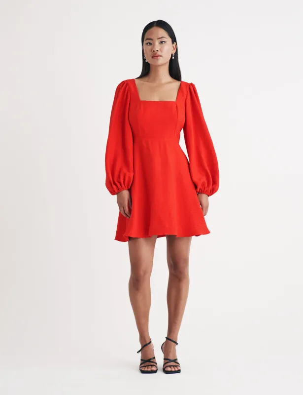 Red Balloon Sleeve Loredana Mini Dress sold by Nobody's Child