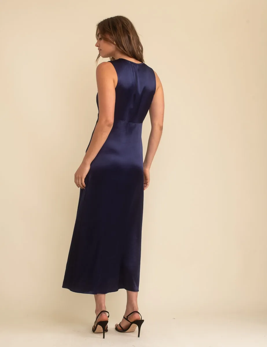 Navy Sleeveless Satin Lace Trim Nessy Bridesmaid Midaxi Dress sold by Nobody's Child product image thumbnail 3