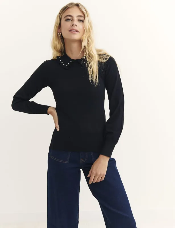 Scallop & Pearl Collar Knitted Top sold by Nobody's Child