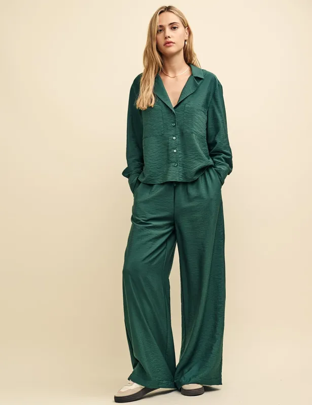 Green Wide Leg Drawstring Trousers sold by Nobody's Child
