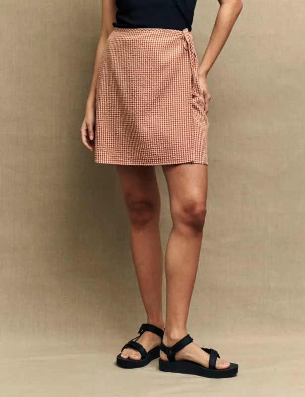 Brown Gingham Check Wrap Mini Skirt sold by Nobody's Child