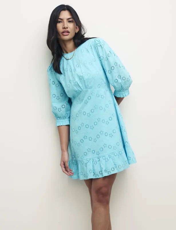 Bright Broderie Blue Serena Mini Dress sold by Nobody's Child