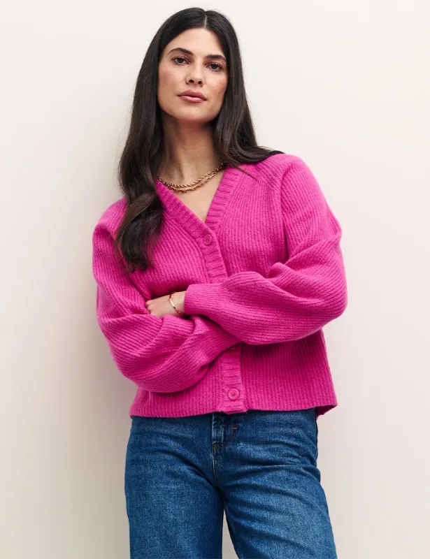 Pink Rib Knit V-Neck Button-Up Cardigan sold by Nobody's Child