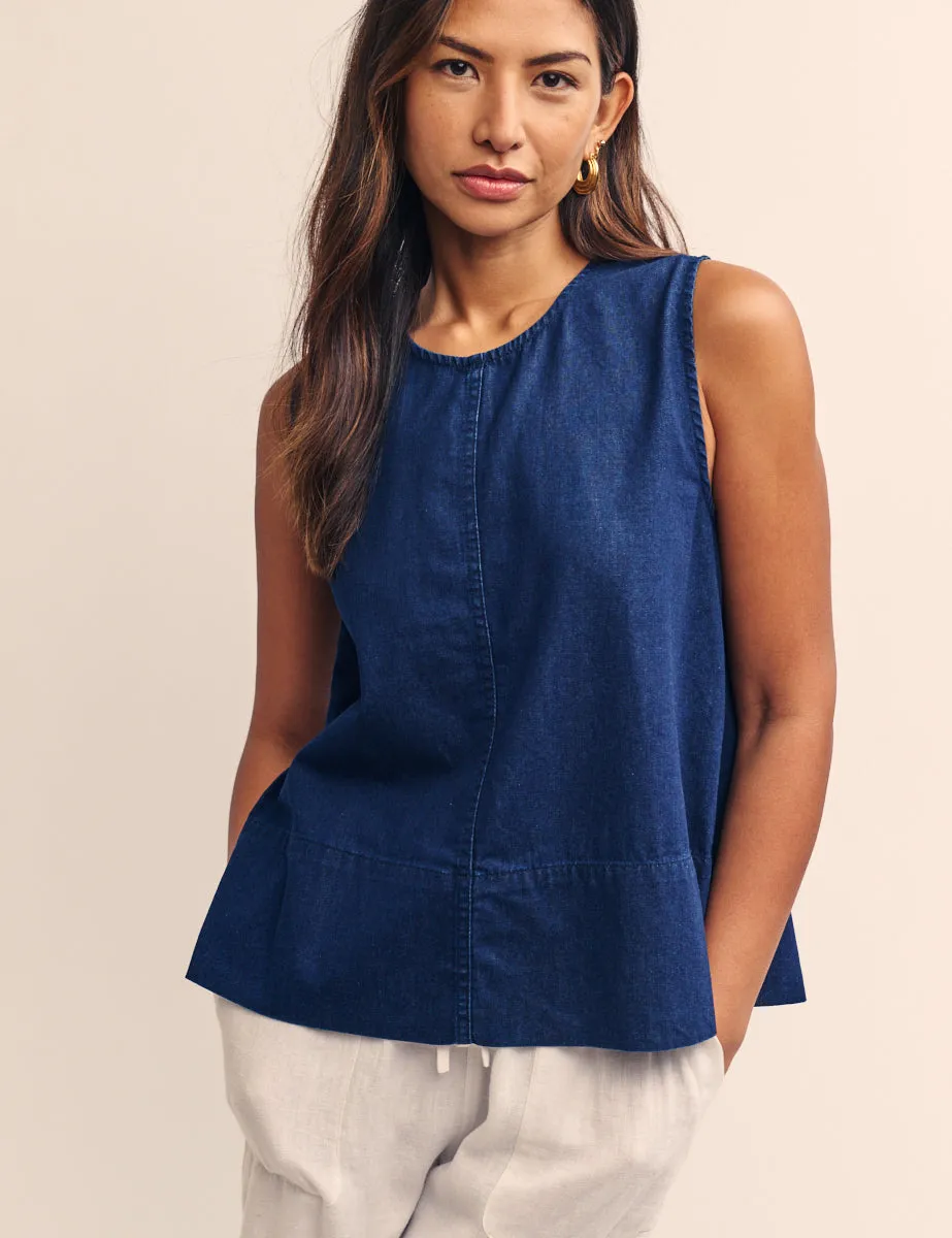Dark Blue Denim Swing Top sold by Nobody's Child