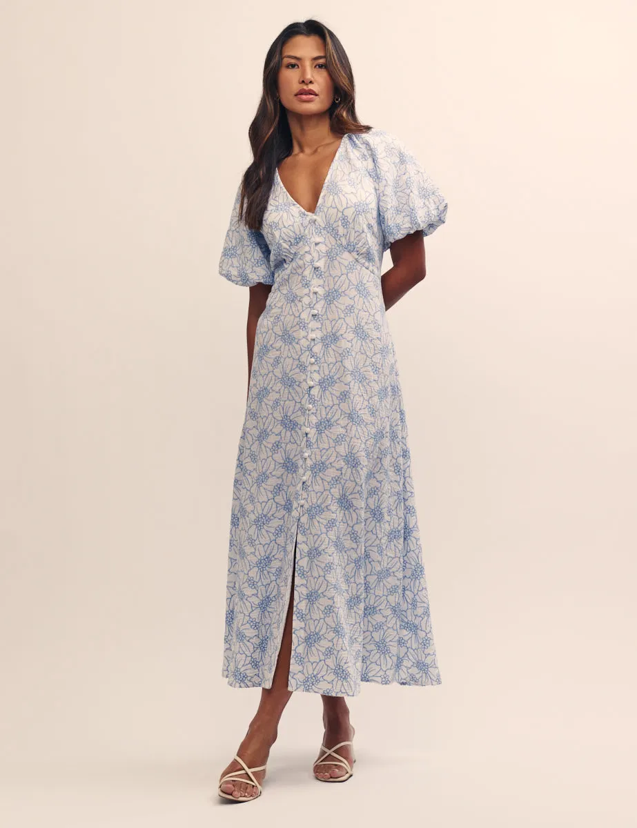 White Embroidered Floral Lennox Midi Dress sold by Nobody's Child