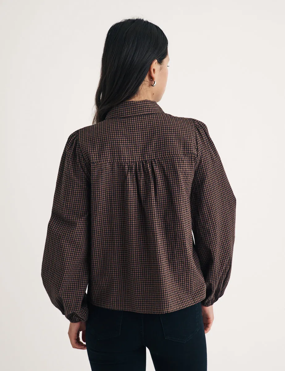 Brown Gingham Puff Sleeve Shirt sold by Nobody's Child product image thumbnail 4