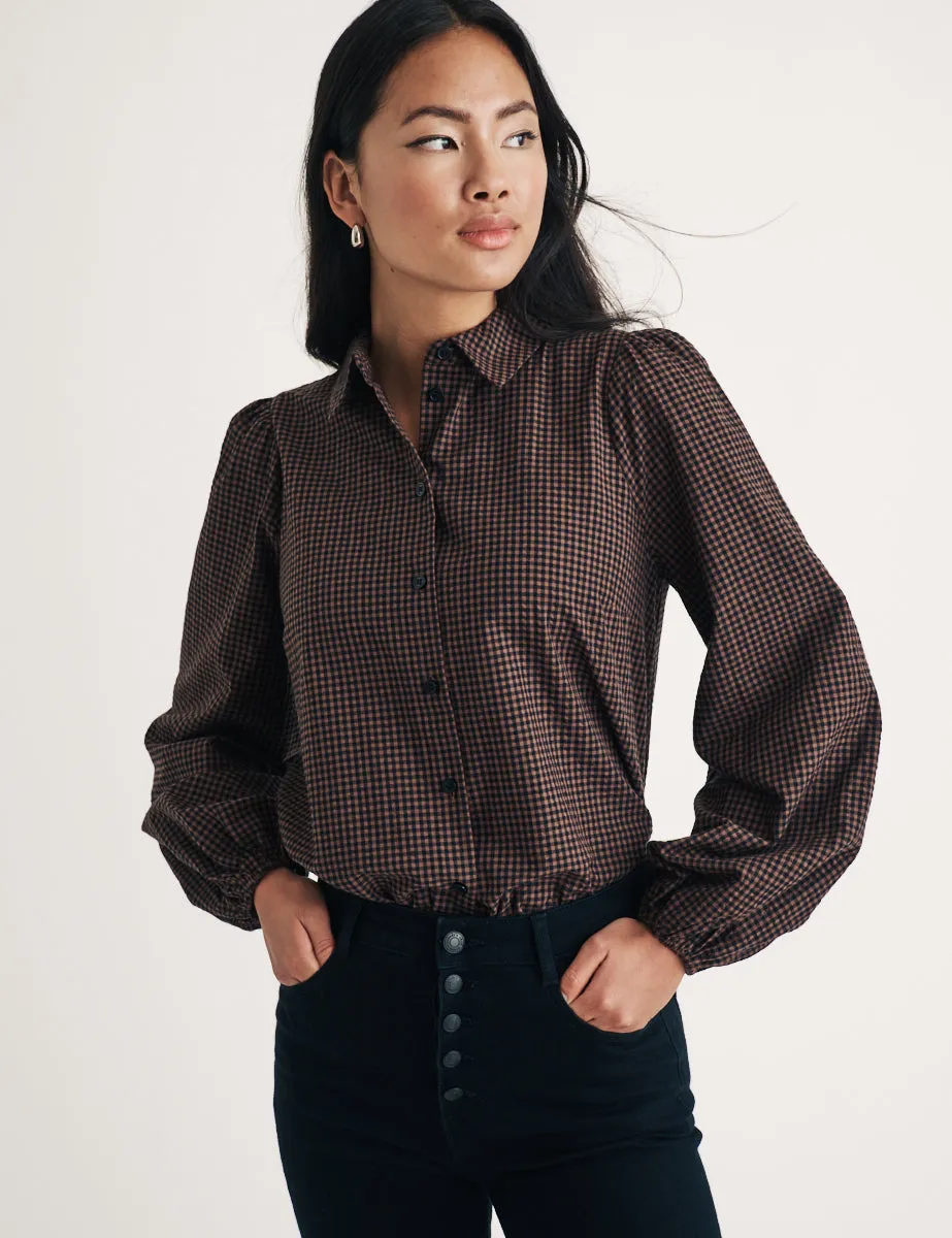 Brown Gingham Puff Sleeve Shirt sold by Nobody's Child
