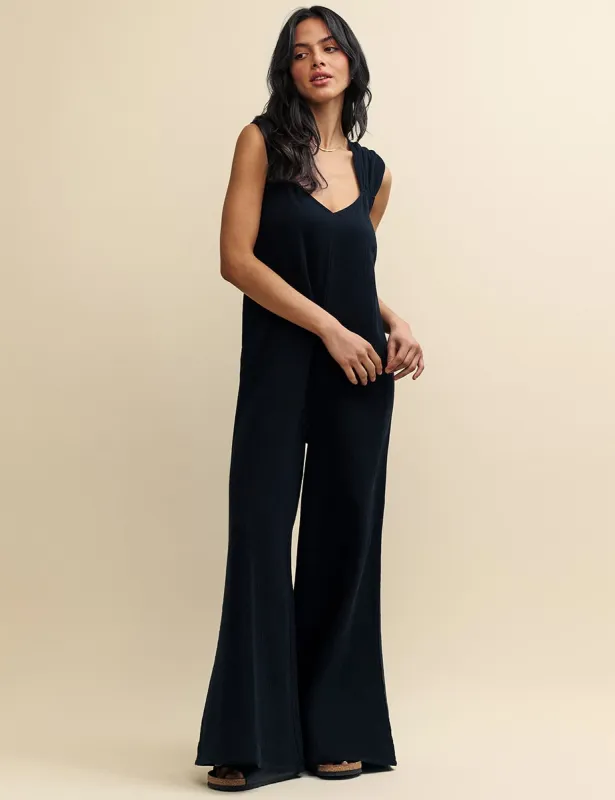 Black Ruched Shoulder Jumpsuit sold by Nobody's Child