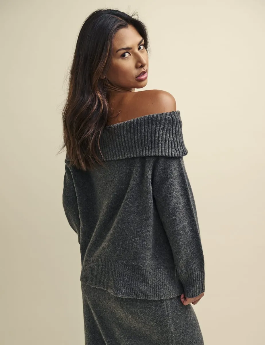 Grey Knitted Bardot Jumper sold by Nobody's Child product image thumbnail 4