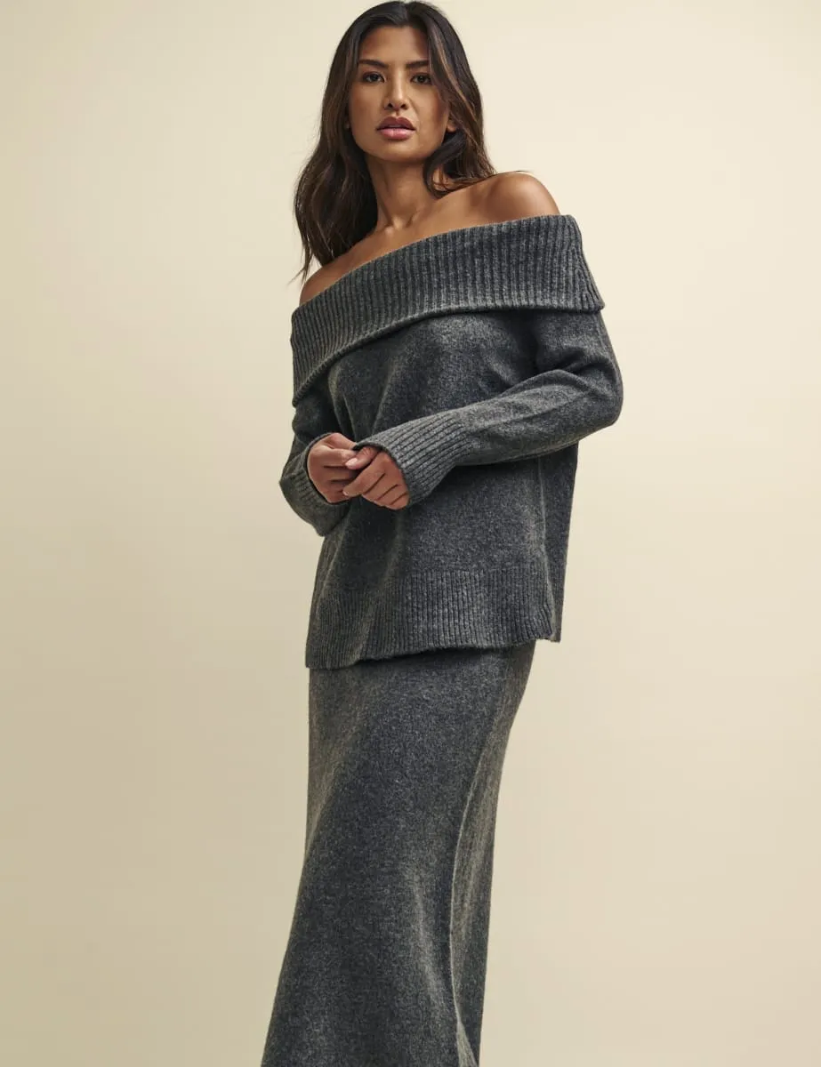 Grey Knitted Bardot Jumper sold by Nobody's Child product image thumbnail 3