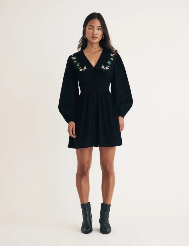 Black Cord Floral Embroidered Birdie Mini Dress sold by Nobody's Child