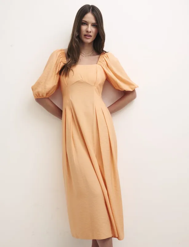 Peach Puff Sleeve Elizabeth Midi Dress sold by Nobody's Child