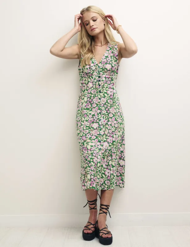Green and Pink Floral Sandra Midi Dress sold by Nobody's Child